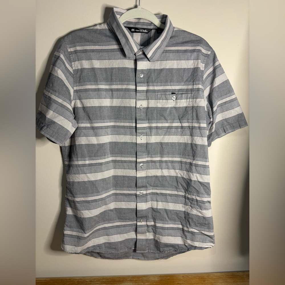 Travis Mathew Men’s Size L Short Sleeve Button Up Gray/Dark Gray Golf‎ Apparel
